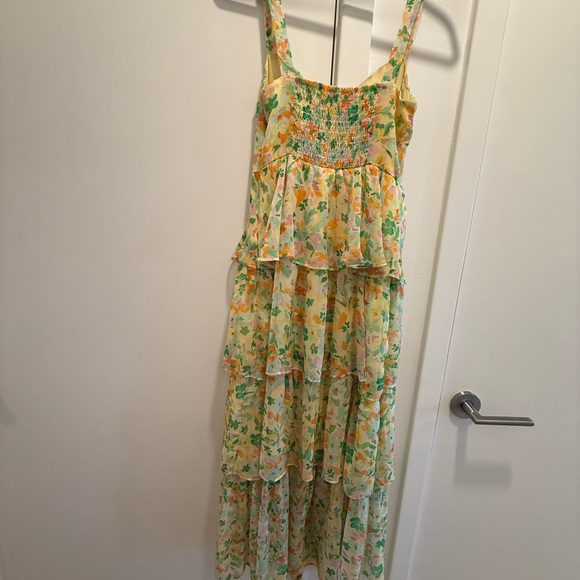 ASTR Midsummer Midi Dress yellow floral tiered sundress - Small - Picture 6 of 10